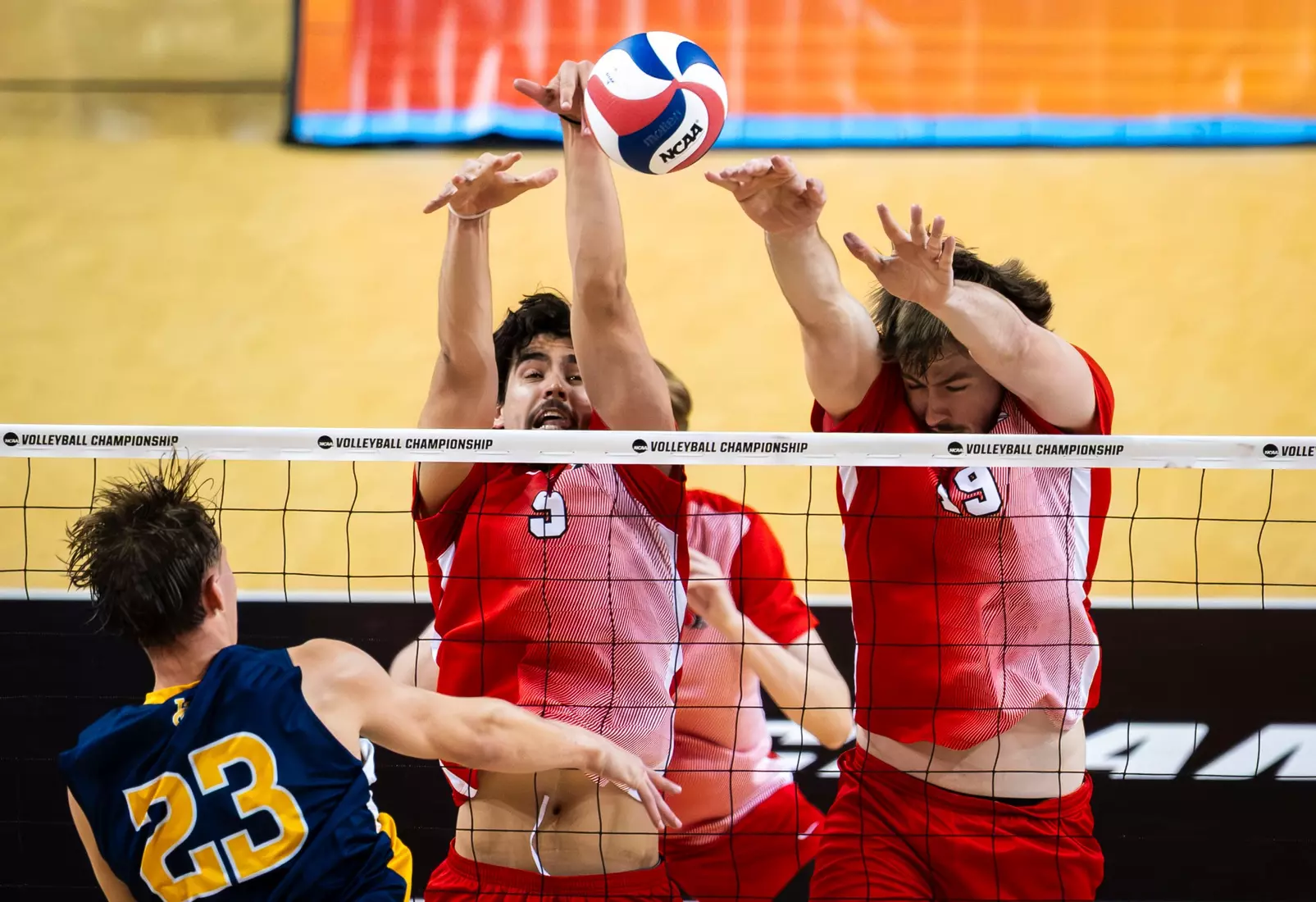 The Ball State men's volleyball team competes against the University of California Irvine in the NCAA Semi-Final at the Pauley Pavilion in Los Angeles, California on May 9, 2026 at Pauley Pavilion. Photo by Bobby Ellis/Ball State University.