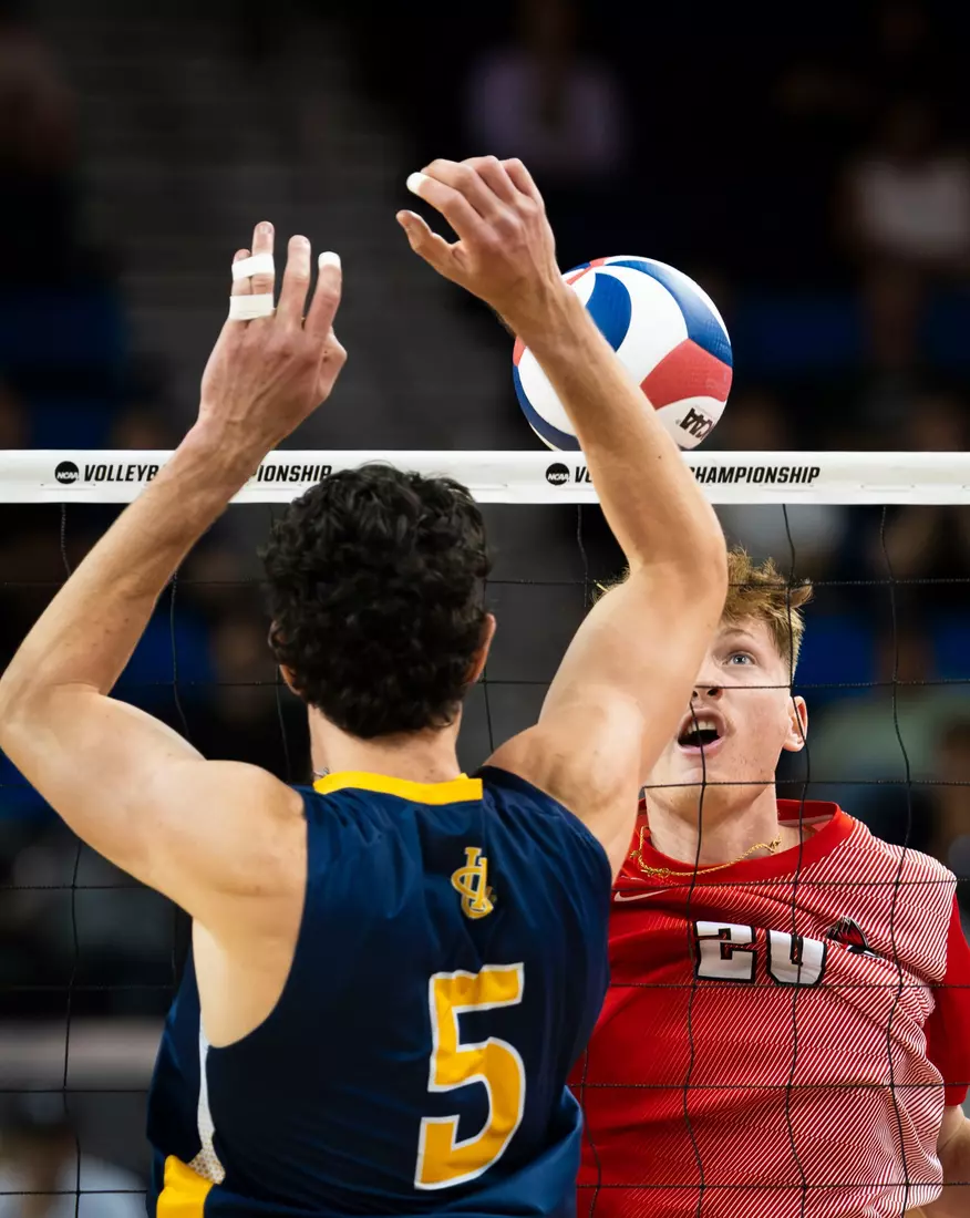 The Ball State men's volleyball team competes against the University of California Irvine in the NCAA Semi-Final at the Pauley Pavilion in Los Angeles, California on May 9, 2026 at Pauley Pavilion. Photo by Bobby Ellis/Ball State University.