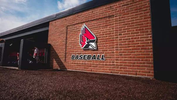 Ball State baseball logo on the dugout at Shebek Stadium