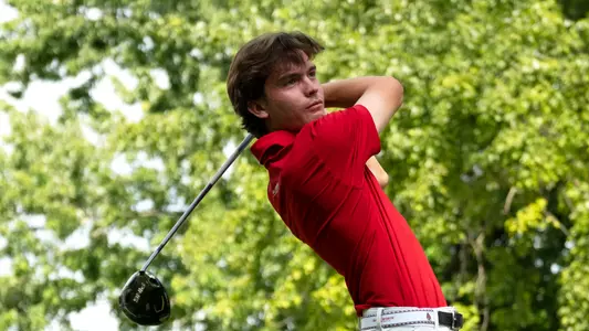 Cameron Young drives the ball during Ball State men's golf's media day at the Delaware Country Club on Aug. 31, 2026