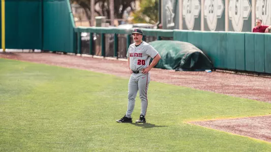 Alex Burden in a grey Ball State baseball uniform