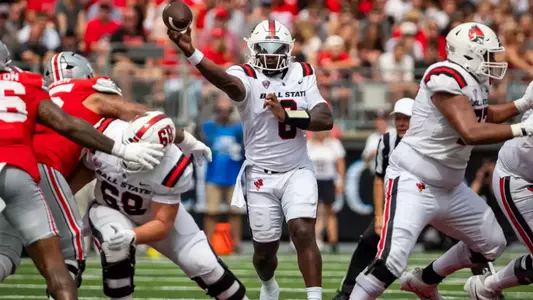 The Ball State Cardinals football team competes against the Ohio State University Buckeyes at Ohio Stadium in Columbus, Ohio on September 05, 2026. Photo by Bobby Ellis/Ball State University