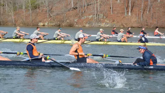 Andrew Viola pictured stroking the Varsity 8 in 2023 vs Navy Lightweights and UVA