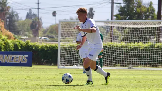 Oliver Bryneus scores his second goal of the year in CBU men's soccer's 3-1 defeat to No. 7 Air Force.