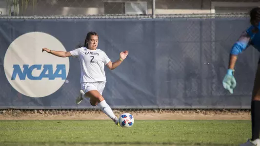 Rebecca Romero crosses in a ball for CBU.