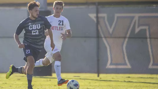 George Ionascu scores his first collegiate goal in CBU's 4-0 victory over Hope International.