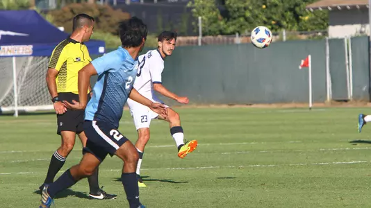 George Ionascu scores his first collegiate goal in CBU's 4-0 victory over Hope International.