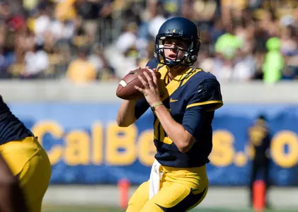 Quarterback Jared Goff drops back to pass.