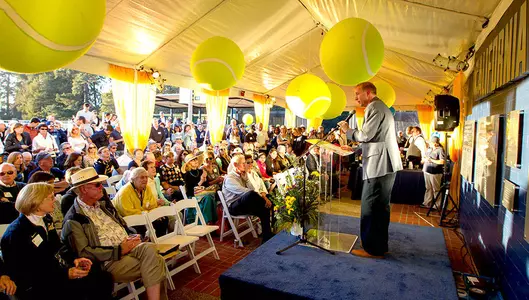 Peter Wright addresses the crowd at the Hellman reopening ceremony.