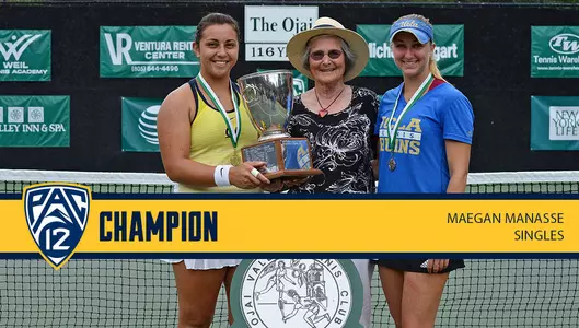 Maegan Manasse holds the Pac-12 championship trophy.