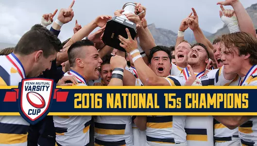 Cal rugby with the 2016 Varsity Cup national championship trophy.
