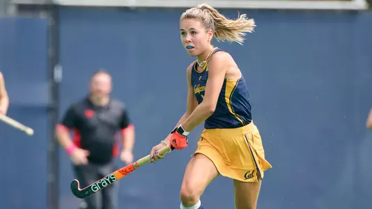 September 11, 2022; Berkeley, California, USA; Field Hockey; California Golden Bears forward Kiki de Bruijne (1) against the Wake Forest Demon Deacons during the second half at Underhill Field. (Photo credit: Robert Edwards/KLC fotos)
