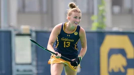September 11, 2022; Berkeley, California, USA; Field Hockey; California Golden Bears midfielder Sophie Everett (13) against the Wake Forest Demon Deacons during the first half at Underhill Field. (Photo credit: Robert Edwards/KLC fotos)