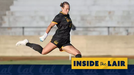 Cal women's soccer goalkeeper, Angelina Anderson, out on the pitch.
