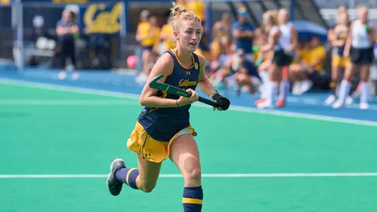 September 11, 2022; Berkeley, California, USA; Field Hockey; California Golden Bears midfielder Sophie Everett (13) against the Wake Forest Demon Deacons during the first half at Underhill Field. (Photo credit: Robert Edwards/KLC fotos)