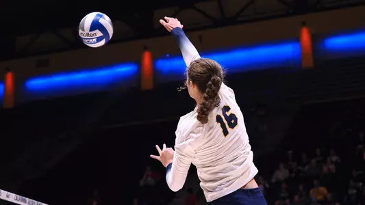 September 19, 2023; Berkeley, California, USA; Volleyball: California Golden Bears vs Stanford Cardinal at Haas Pavilion; Sam Taumoepeau (16) (Photo credit: Kelley L Cox/KLC fotos)