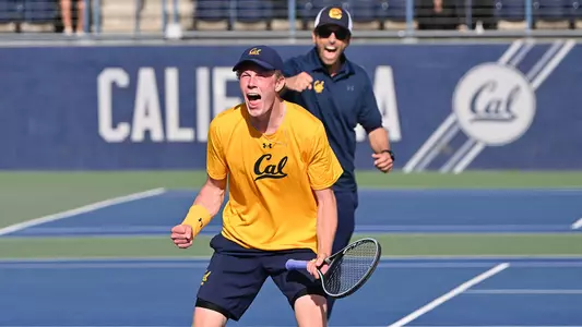Carl Emil Overbeck celebrates clinching Cal's 4-3 win over No. 10 USC