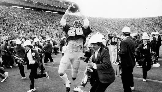 November 20, 1982: Simply known as "The Play, Cal lateraled the ball five times before running in for the game winning touchdown, tackling Stanford's trombone player in the process. The Stanford Band had prematurely entered the field in celebration, creating an additional obstacle for Cal's players in the final four seconds.