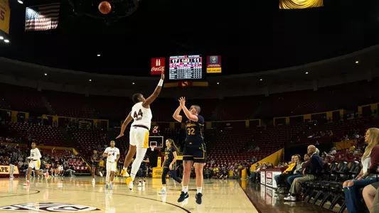 Ioanna Krimili shooting a 3-pointer at Arizona State