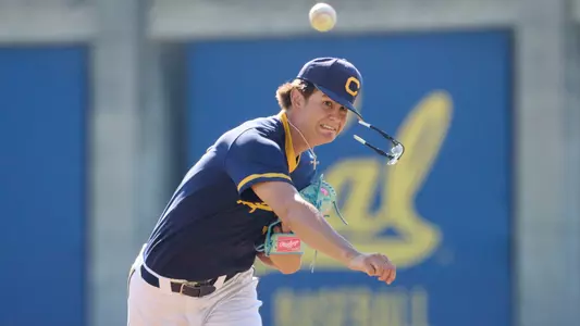 October 08, 2023; Berkeley, California, USA; Baseball; California Golden Bears vs Santa Clara Broncos fall ball on Evans Diamond at Stu Gordon Stadium. Trey Newmann (34), Pitching. (Mandatory credit: Robert Edwards/KLC fotos)