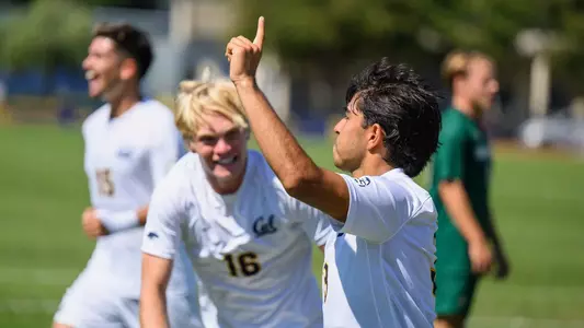 Giancarlo Mota celebrates goal vs. Sac State with Eli Wachs (No. 16)