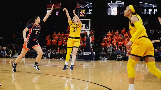 Cal WBB: Ioanna Krimili shoots a 3-pointer at Virginia