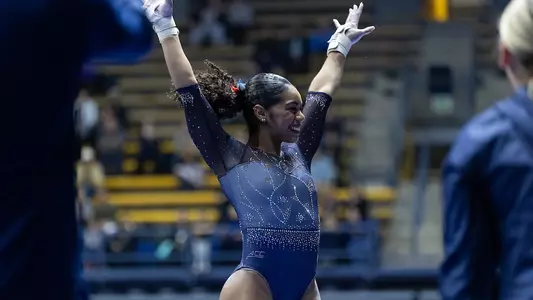 March 14, 2025; Berkeley, California, USA; Gymnastics: California Golden Bears vs Arizona State Sun Devils vs Brigham Young Cougars vs Washington Huskies
; eMjae Frazier (Photo credit: Don Collier/KLC fotos)