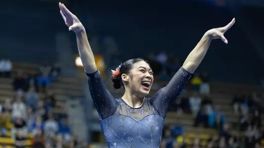 March 14, 2025; Berkeley, California, USA; Gymnastics: California Golden Bears vs Arizona State Sun Devils vs Brigham Young Cougars vs Washington Huskies
; Mya Lauzon (Photo credit: Don Collier/KLC fotos)