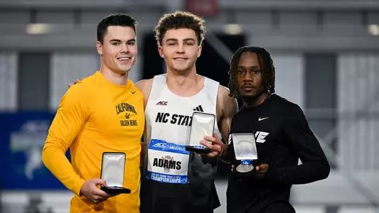 Jason Plumb with Tyson Adams and Curtis Williams at 2025 ACC Indoor Championships