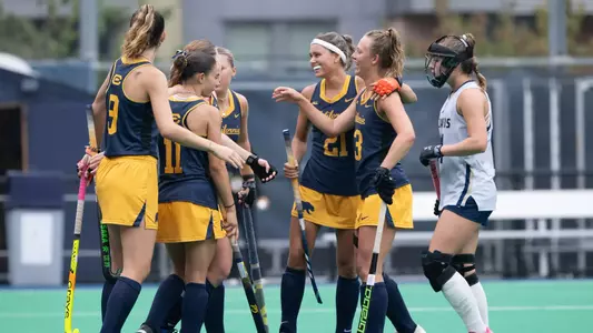 Cal FH: Team celebrates after goal against UC Davis