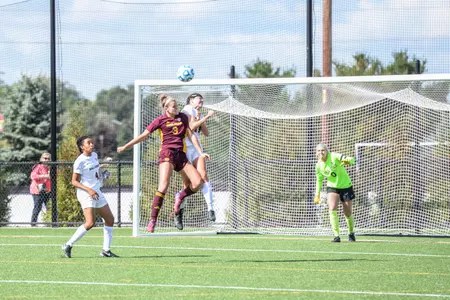 CMU's Alexis Pelafas (3) goes up for a header with a Ball State defender Sunday in the Chippewas' 0-0 tie with the Cardinals.