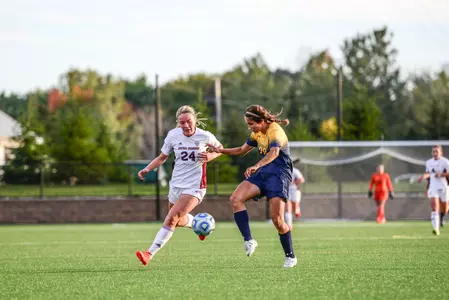Junior mid Jamie Rademacher (left) and her CMU teammates go to Eastern Michigan on Thursday needing a win or a tie to clinch a home game in the MAC Tournament opener.