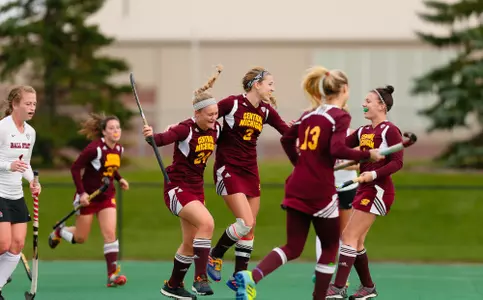 CMU's Emily Barber (2) celebrates her goal Friday in the Chippewas' 3-1 season-ending loss to Ball State.
