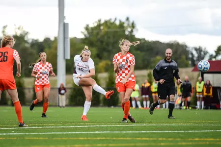 CMU's Madison Costner (15) sends the ball toward the net Sunday in the Chippewas' dramatic 2-1 overtime victory over Bowling Green.