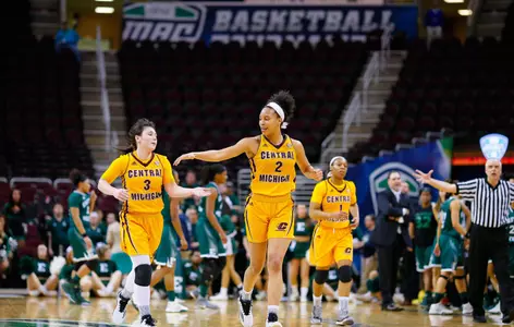 Sophomore guard Presley Hudson (left) and junior forward Tinara Moore lead the CMU women into their game with No. 1-ranked Notre Dame tonight in South Bend, Ind.