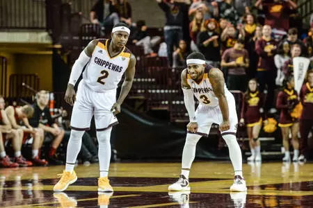 Texas natives Braylon Rayson (left) and Marcus Keene combined for 56 points Monday as the Chippewas won their opener in the Lone Star Showcase in Austin, Texas.