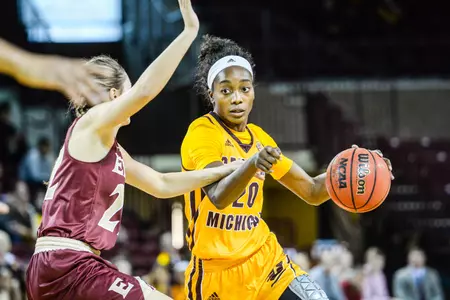 Jewel Cotton scored 16 points Friday in leading CMU to a victory in its opener in the Cal Poly Tournament.
