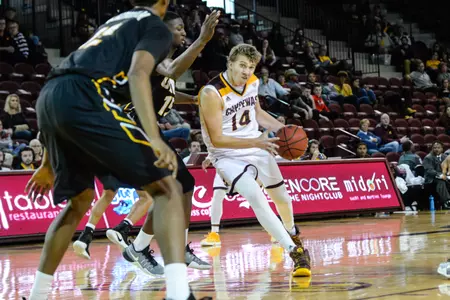Freshman David DiLeo (14) scored 10 points Saturday in the Chippewas' 82-59 win over Arkansas-Pine Bluff at McGuirk Arena. DiLeo was one of four Chippewas who scored in double figures.