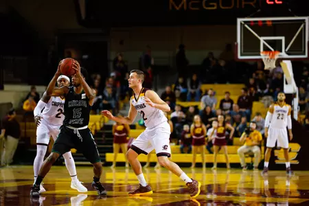 Braylon Rayson (2) scored 18 points and Josh Kozinski (right) finished with career-highs in points (20) and rebounds (7) on Friday in CMU's victory over Chicago State.