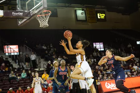 Tinara Moore had 12 points and seven rebounds Tuesday in CMU's loss at Purdue.