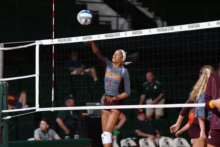 Freshman middle blocker Jayla Wesley.