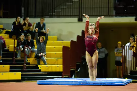 CMU junior Macey Hilliker shared the top spot with teammate Katy Clements on floor exercise in the Chippewas' last competition, a week ago at home against Eastern Michigan.