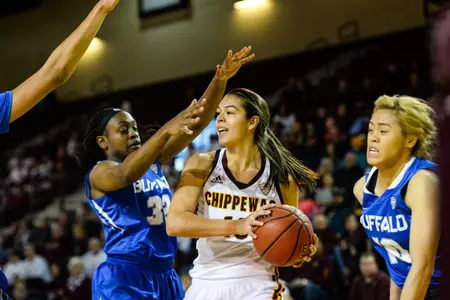 CMU sophomore Reyna Frost had 12 points and 12 rebounds, her second double-double of the season, on Saturday in the Chippewas' 88-71 win over Buffalo.