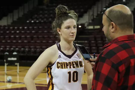 Senior guard Cassie Breen is interviewed on Monday during media day for the CMU women's basketball team.