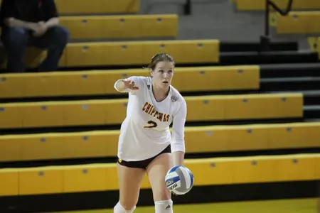 Megan Kern finished with nine digs, sharing the team lead with Jordan Bueter, in CMU's three-set loss to Kent State on Saturday.