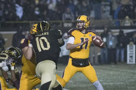 CMU quarterback Shane Morris threw for 243 yards and two touchdowns on Wednesday in leading CMU to a 35-28 come-from-behind win at Western Michigan.