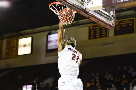 Cecil Williams throws down one of his five dunks en route to a career-high 21 points on Friday as the Chippewas rolled past Siena Heights.