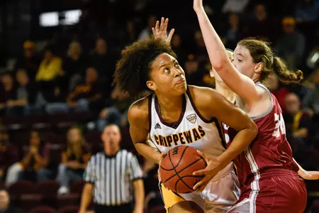 Tinara Moore recorded a double-double -- 12 points and 10 rebounds -- on Thursday as CMU rolled past Aquinas at McGuirk Arena.