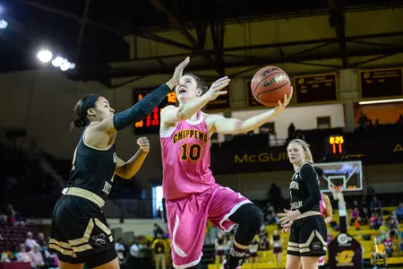CMU guard Cassie Breen eyes the basket Saturday during the Chippewas' 94-83 win over Western Michigan at McGuirk Arena.
