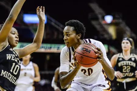 Senior Jewel Cotton and her CMU teammates will play at Wright State on Thursday in an opening-round WNIT game.